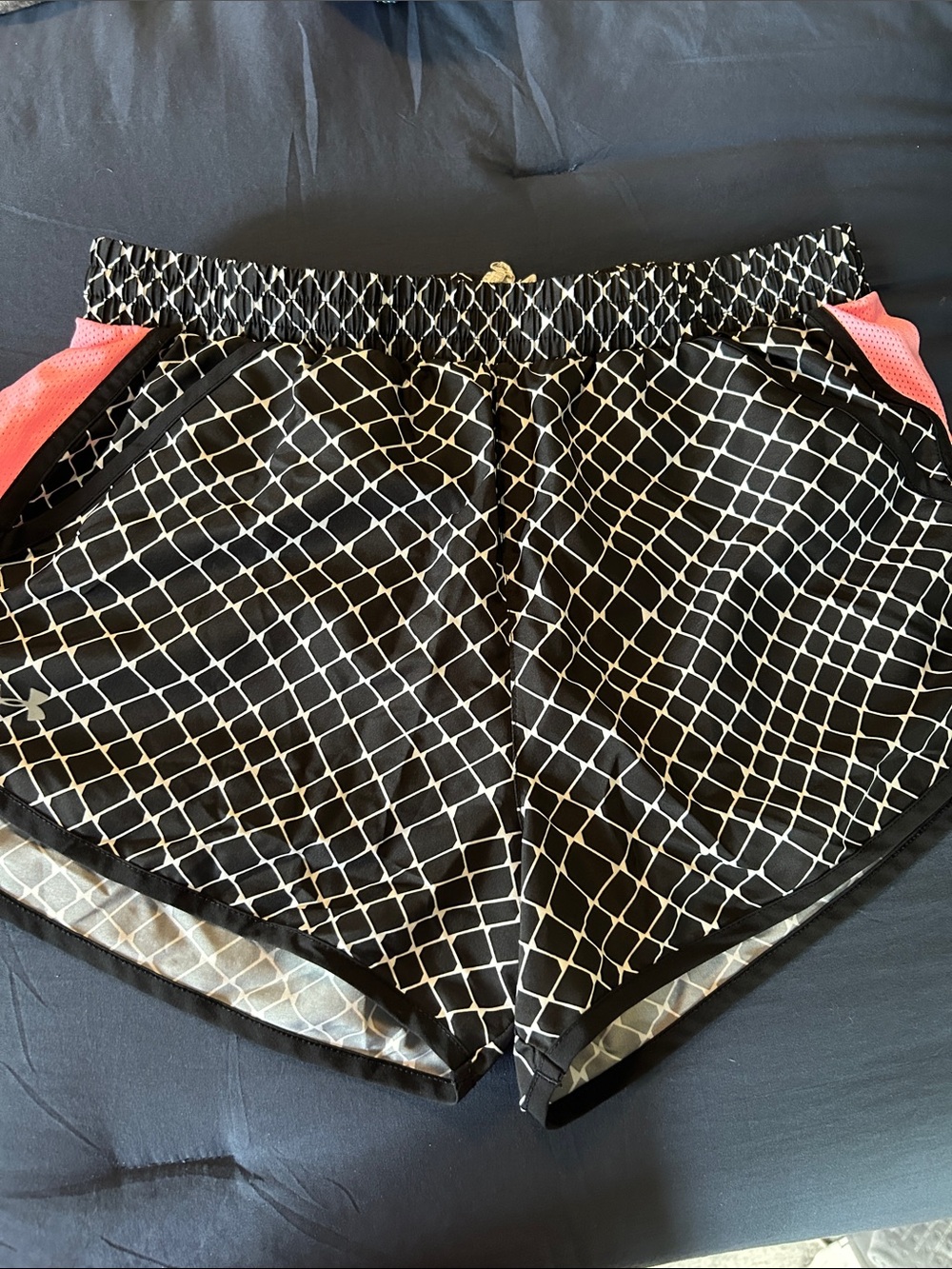 Women's Black Grid Print Athletic Shorts with Pink Accents